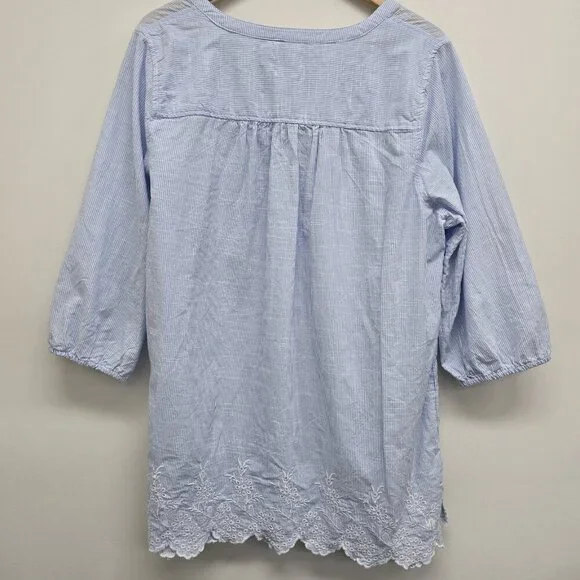 Croft & Barrow Embroidered Scallop Hem Blouse Shirt Size 1X Striped Blue White - Picture 2 of 9